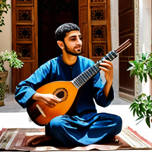 Home 19 Aspiring Musician**
"A young Arab man, fully clothed in a stylish, modest outfit, playing an oud (traditional Arabic lute) in a sunlit courtyard of an old Damascus house. The courtyard is filled with potted plants and jasmine vines. Safe for work, appropriate content, professional, perfect anatomy, natural proportions, high quality."
**